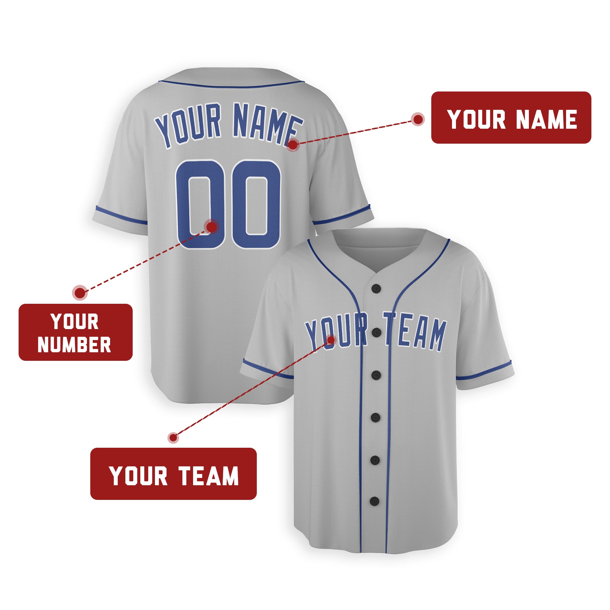 Personalized Chicago Cubs Road Replica Inspired Style Alternate Jersey - Gray