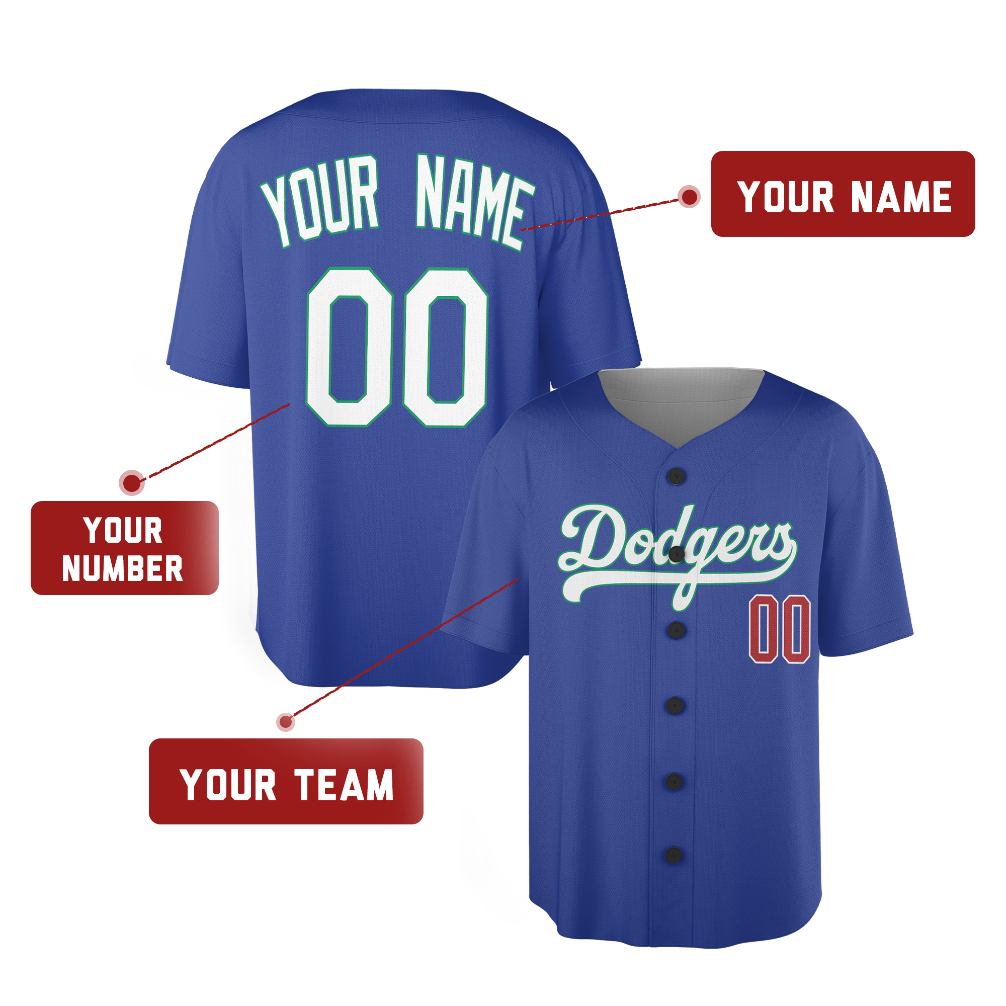 Personalized Los Angeles Dodgers Inspired Alternate Style Jersey - Royal Blue - Special