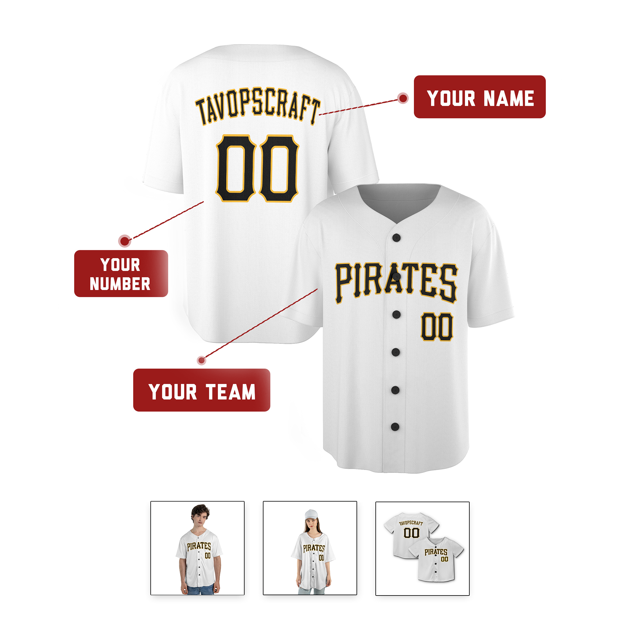 Personalized Pittsburgh Pirates Inspired Alternate Style Jersey - White with number front