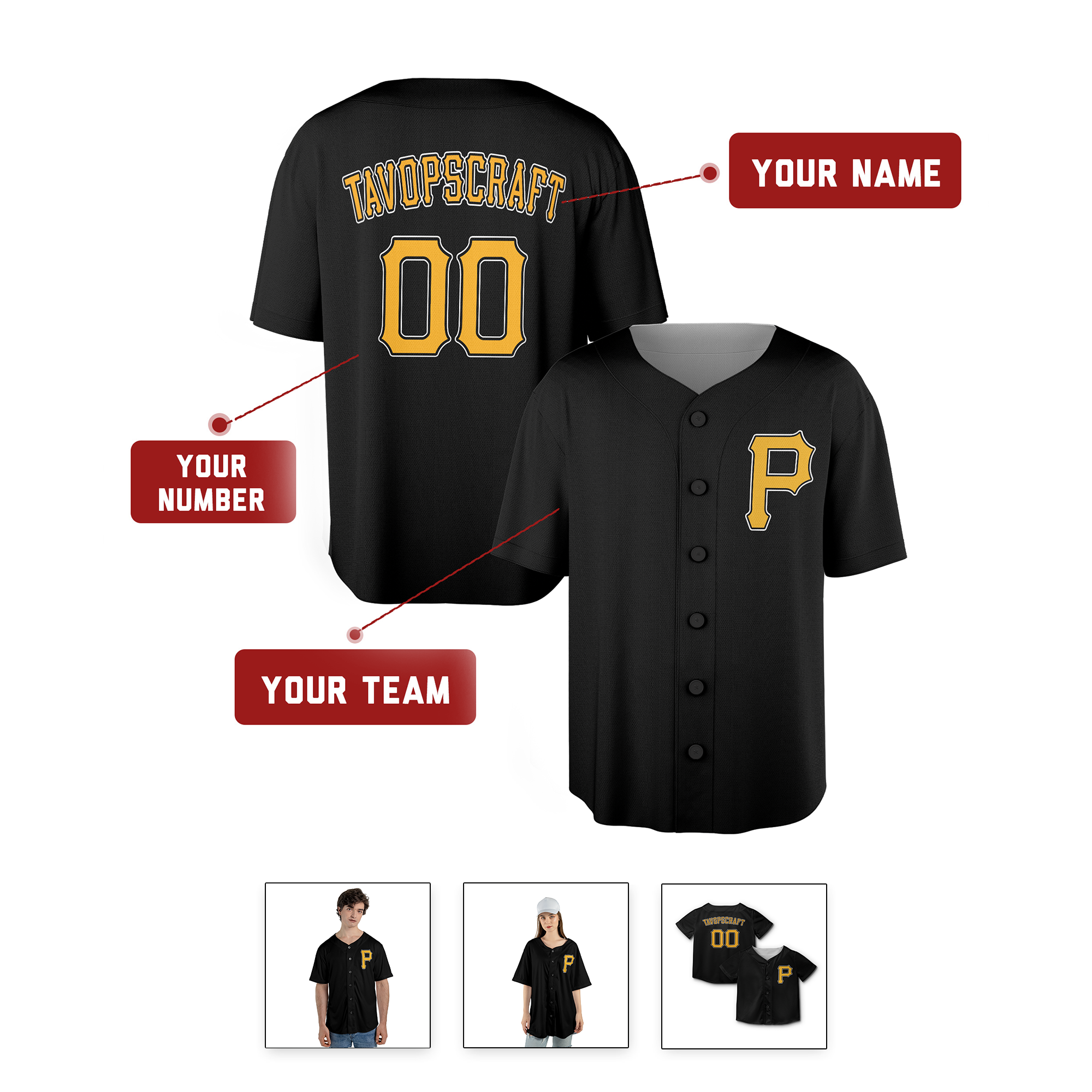 Personalized Pittsburgh Pirates Inspired Alternate Style Jersey - Black