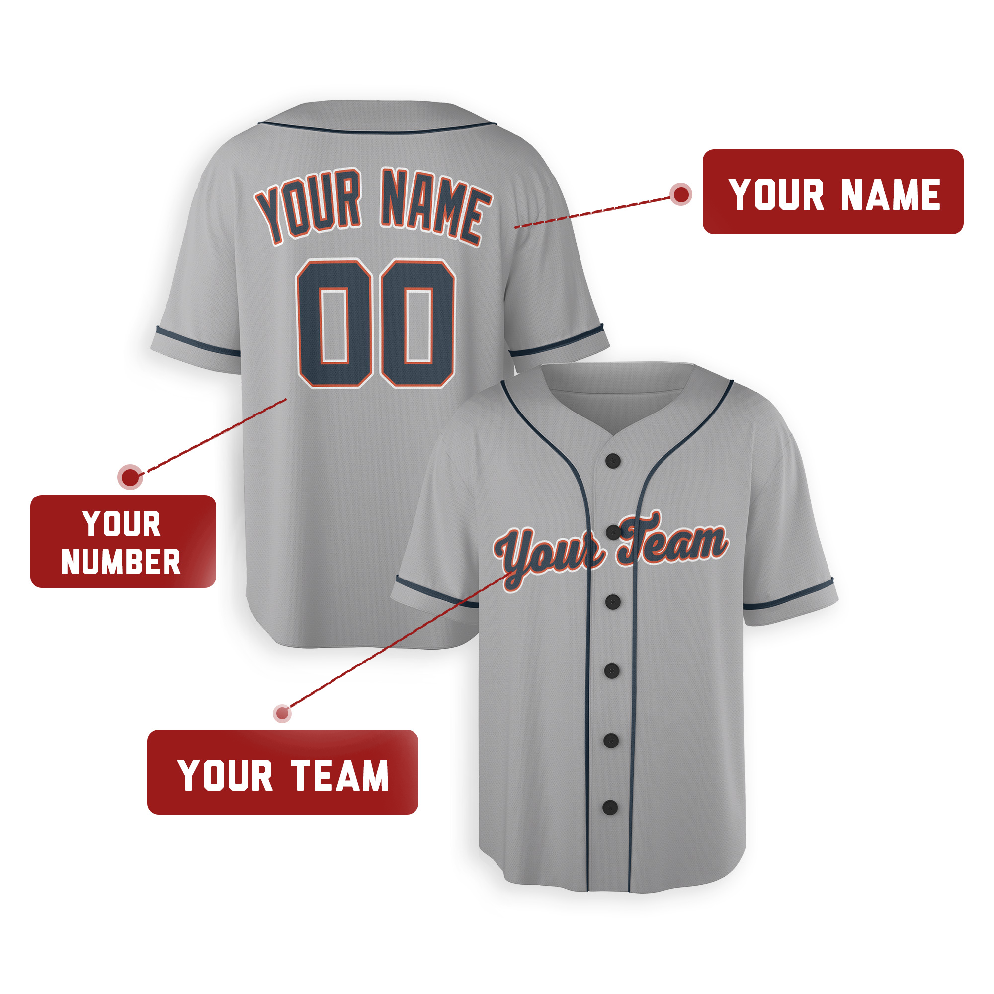 Personalized Detroit Tigers Inspired Alternate Style Jersey - Gray