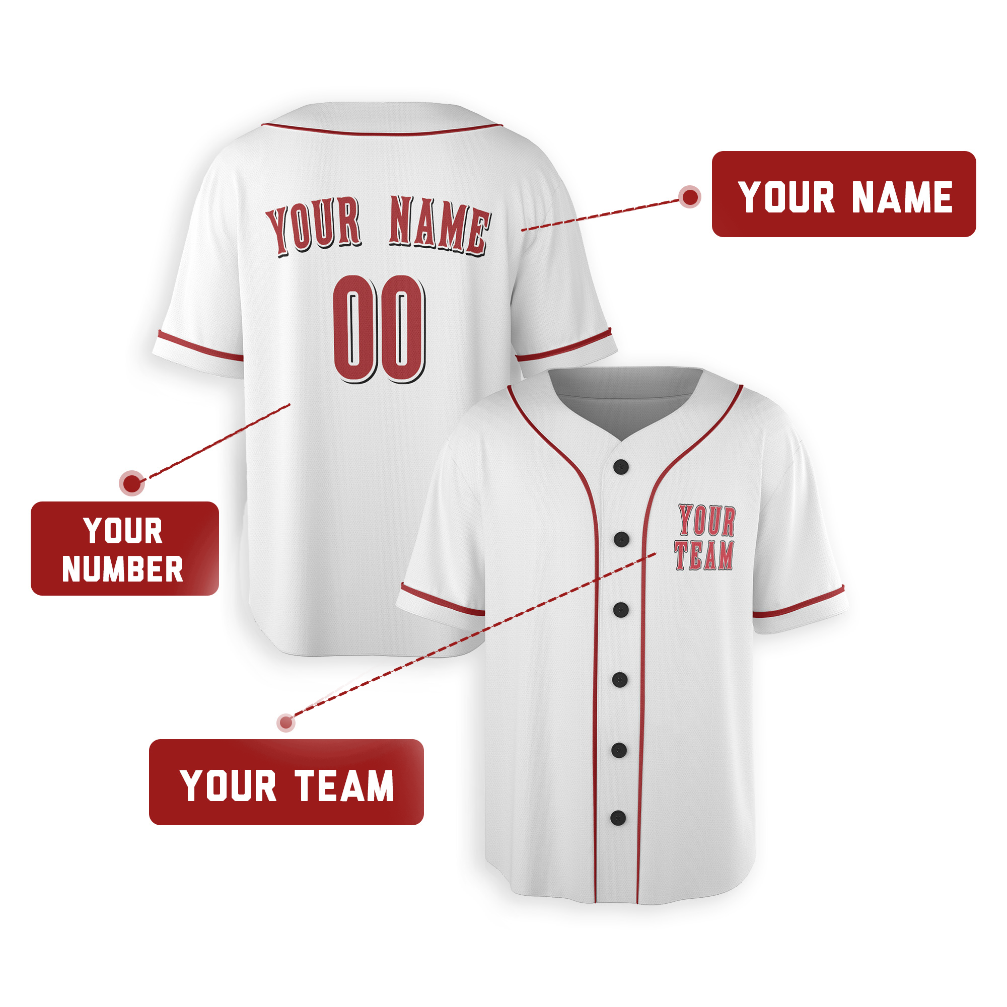 Personalized Cincinnati Reds Inspired Alternate Style Jersey - White Red