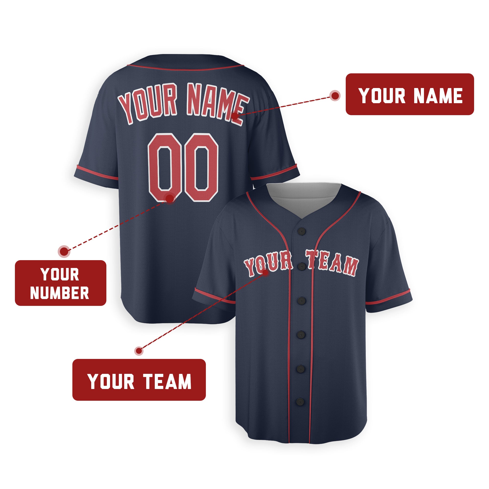 Personalized Boston Red Sox Inspired Alternate Style Jersey - Navy