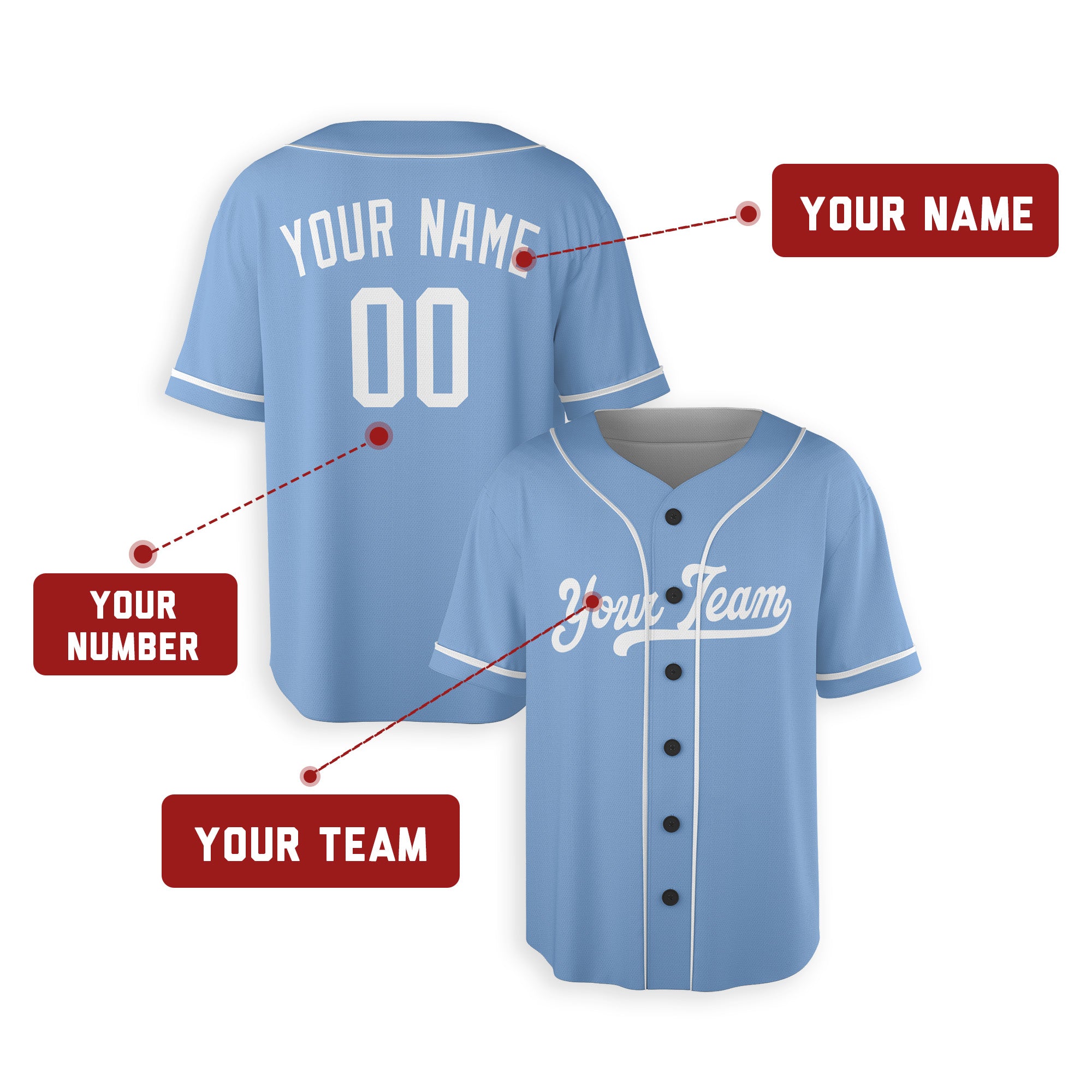 Personalized Brooklyn Dodgers Inspired Alternate Style Jersey - Light Blue