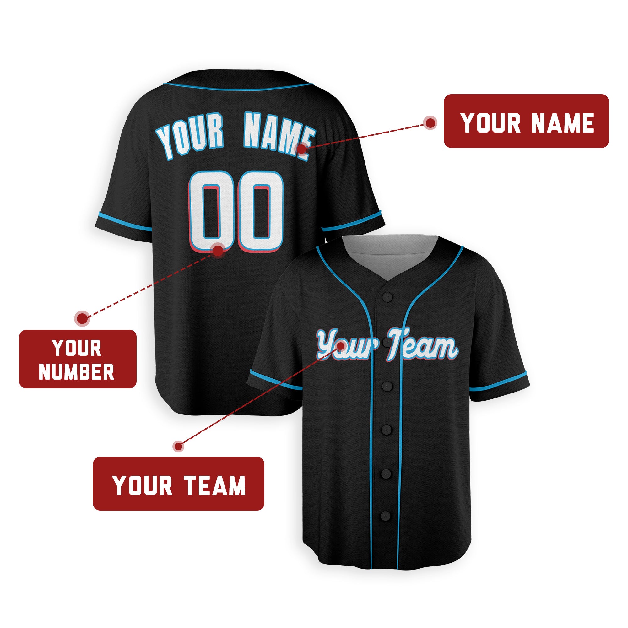 Personalized Miami Marlins Inspired Alternate Style Jersey - Black