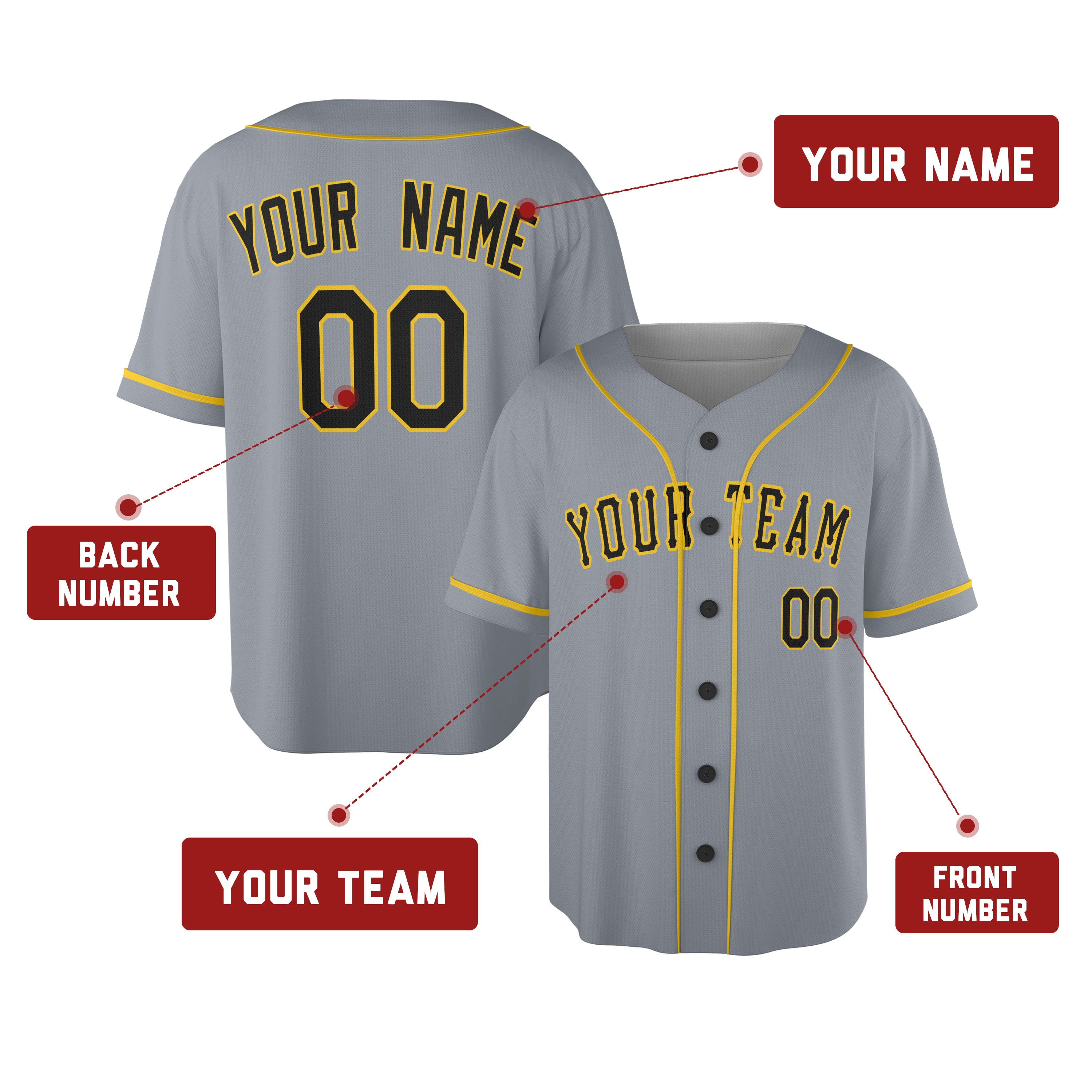 Personalized Pittsburgh Pirates Inspired Alternate Style Jersey - Gray