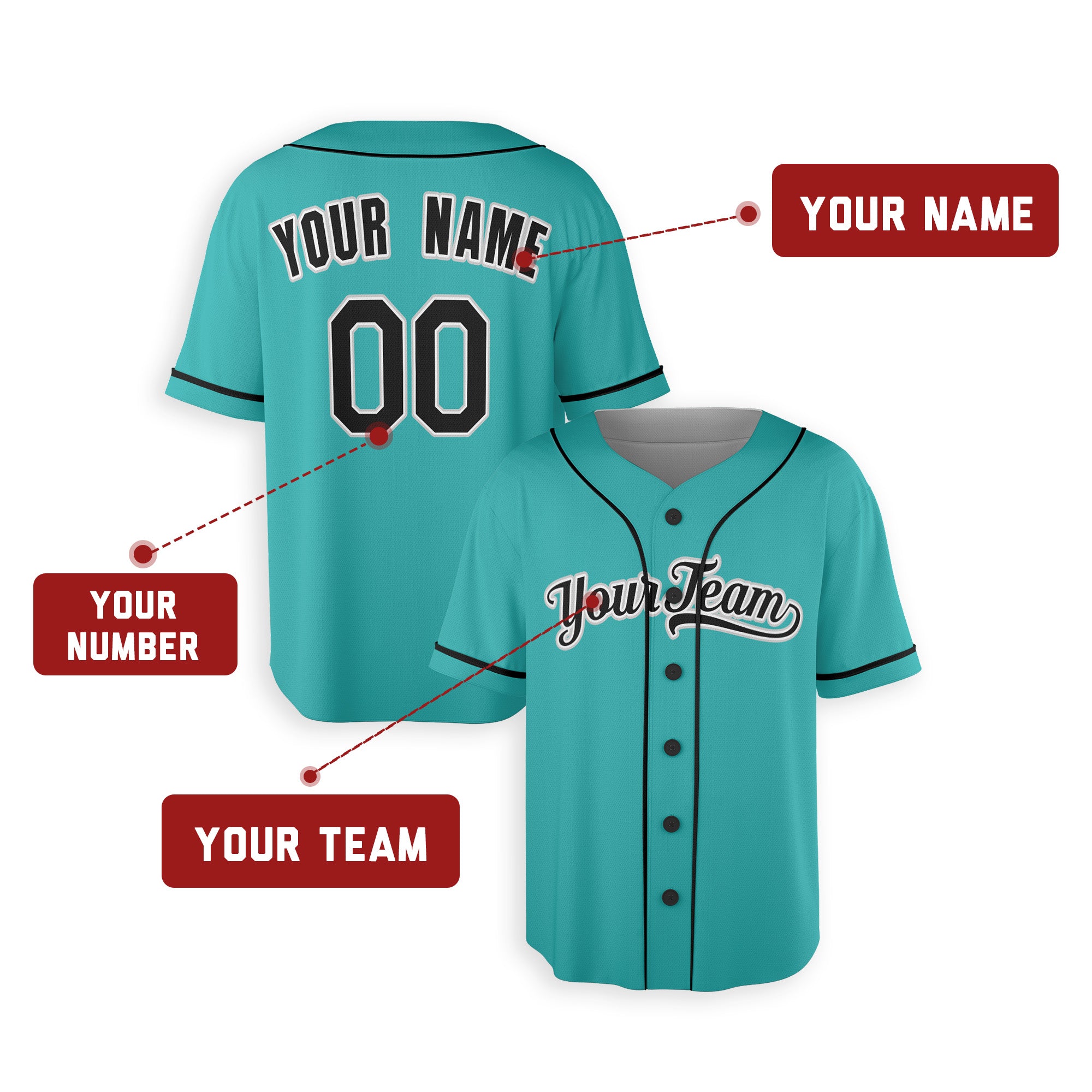 Personalized Florida Marlins Mitchell Ness Inspired Alternate Style Jersey - Teal Black