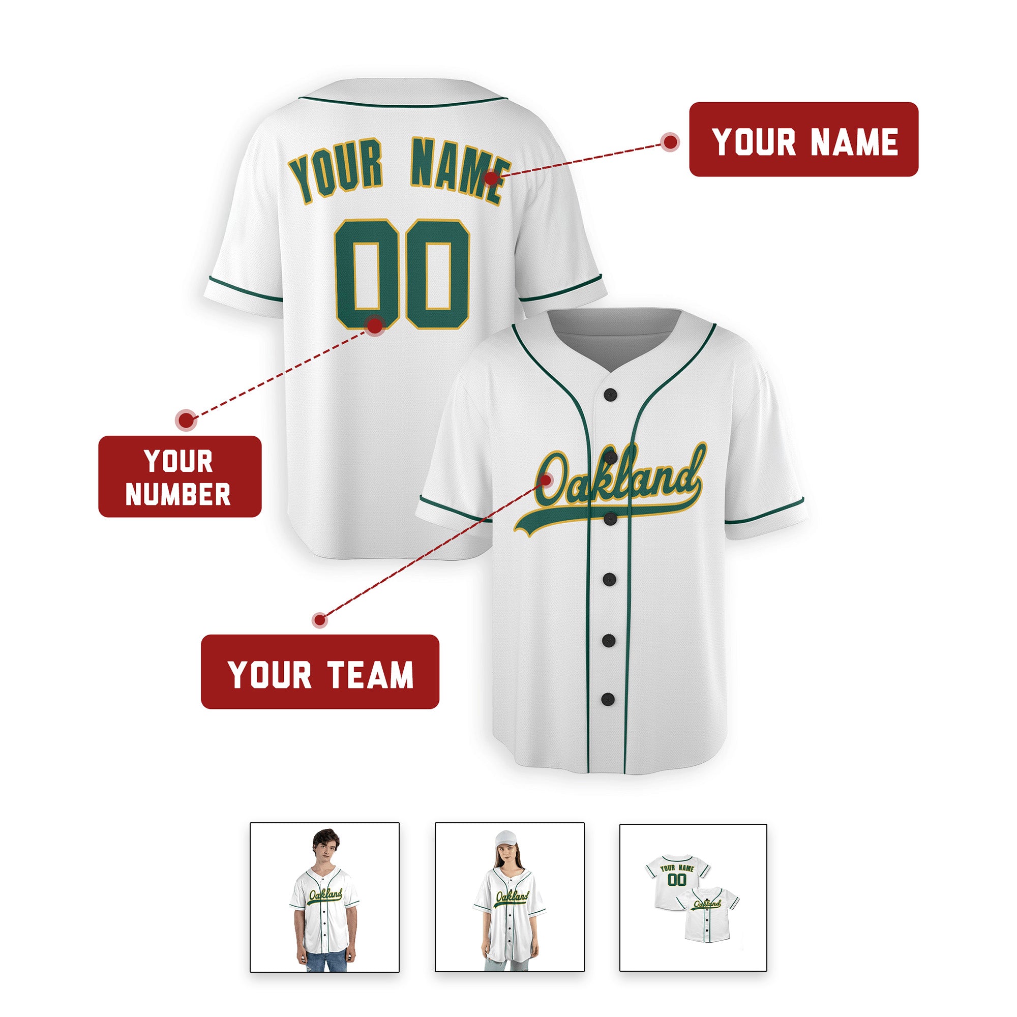 Personalized Oakland Athletics Inspired Alternate Style Jersey - White