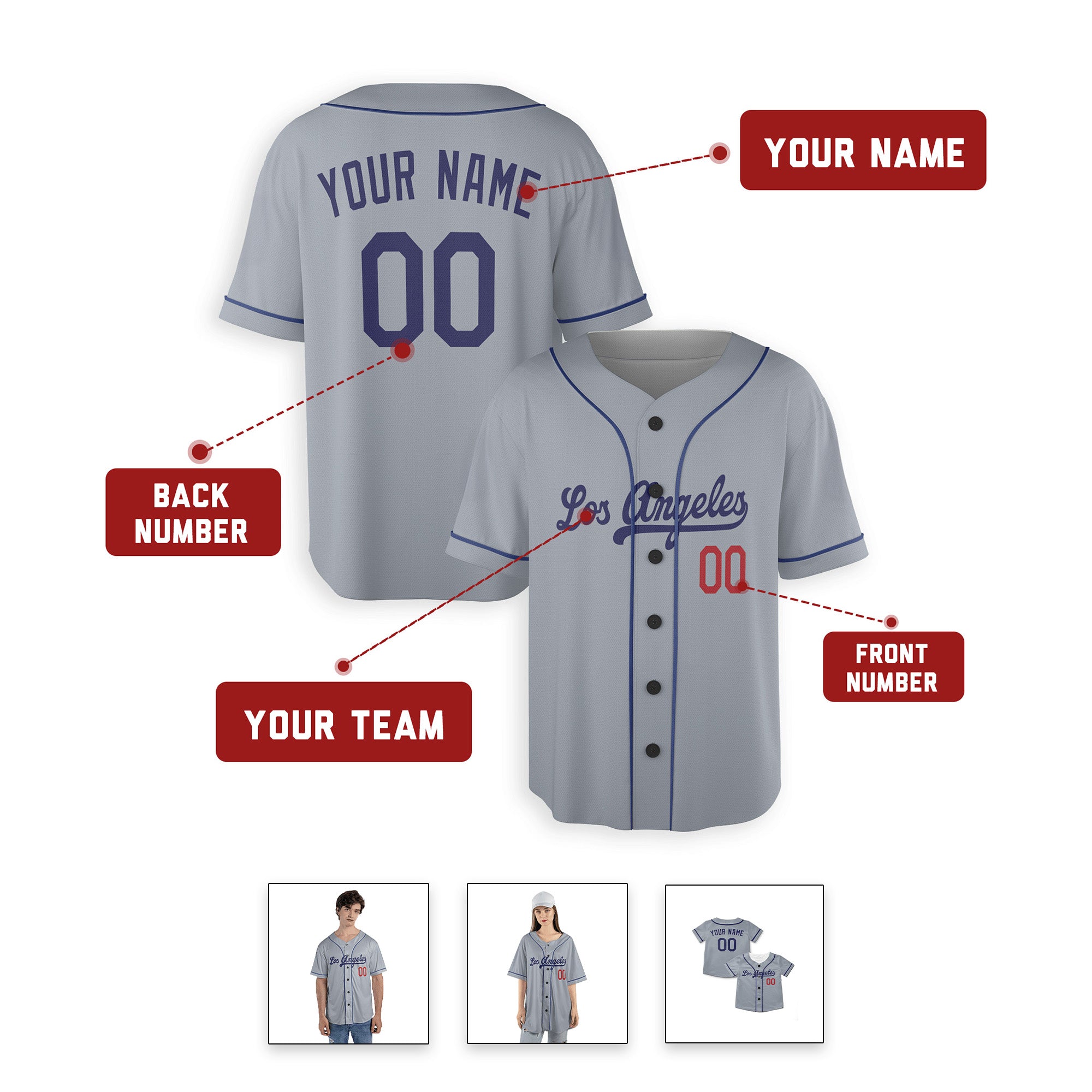 Personalized Los Angeles Inspired Alternate Style Jersey - Gray Purple