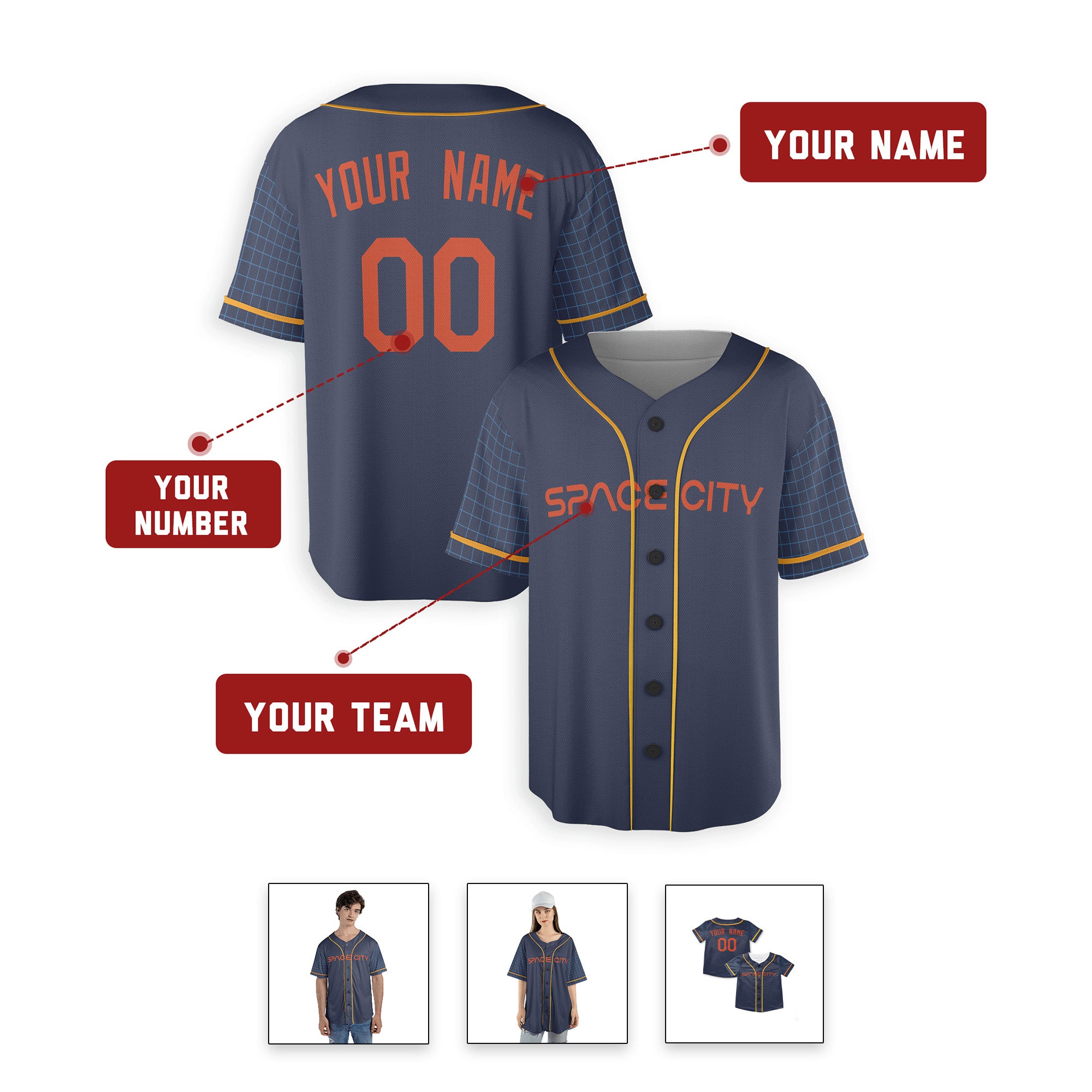 Personalized Houston Astros Inspired Alternate Style Jersey - Navy Orange