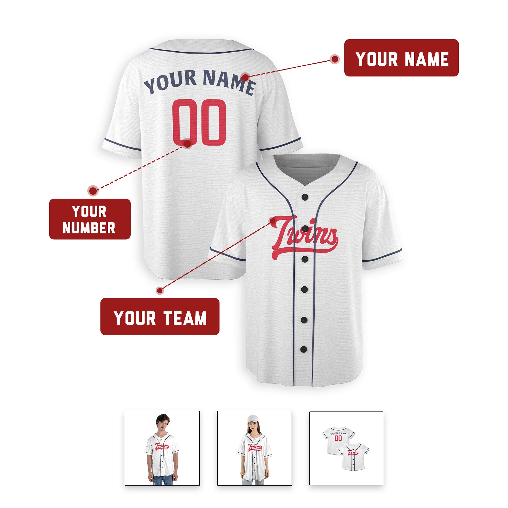 Personalized Minnesota Twins Inspired Alternate Style Jersey - White Navy