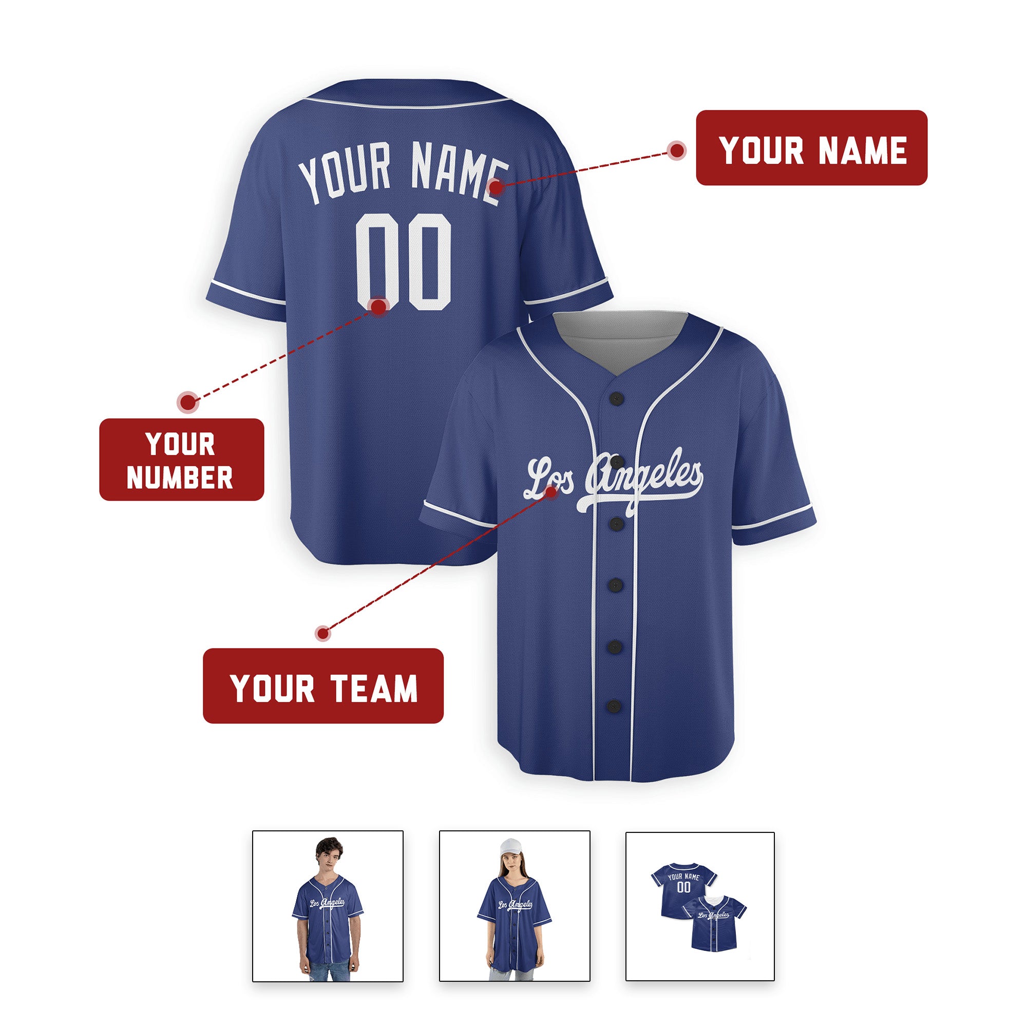 Personalized Los Angeles Inspired Alternate Style Jersey - Navy White