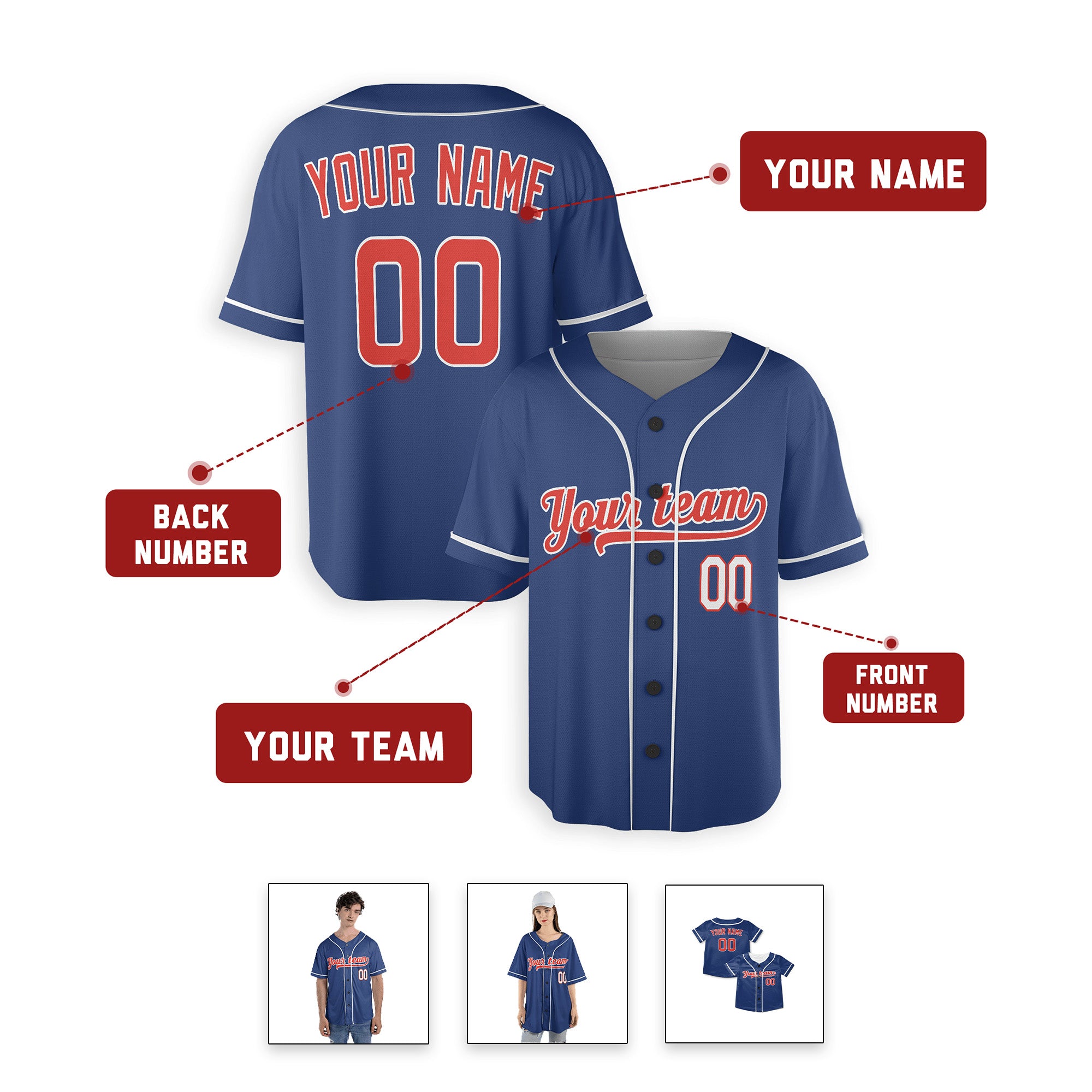 Personalized Chicago Cubs Inspired Alternate Style Jersey - Navy Red