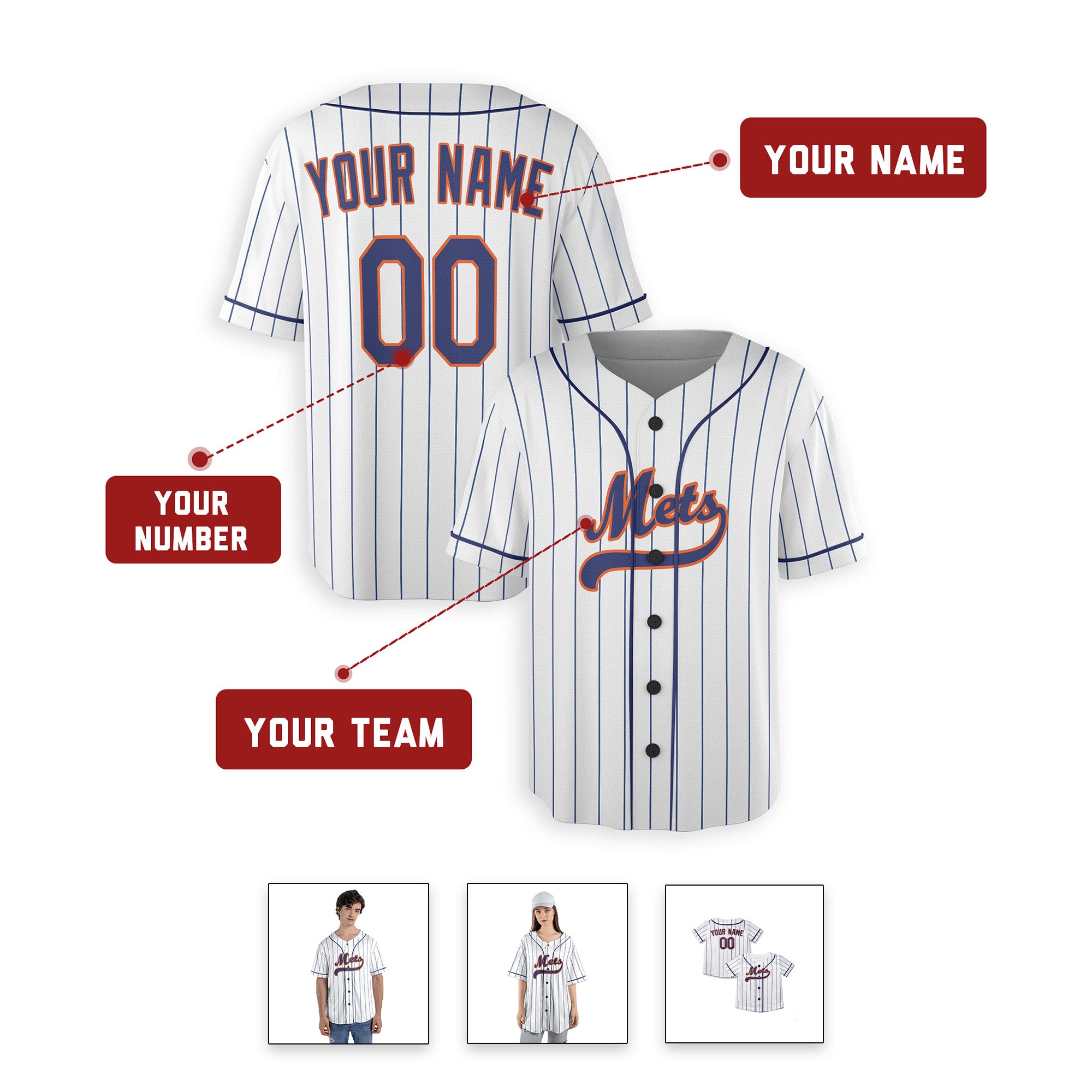 Personalized New York Mets Inspired Alternate Style Jersey with Team Name & Number for Men, Women, Youth, Kids - Piping / No Piping Options - White