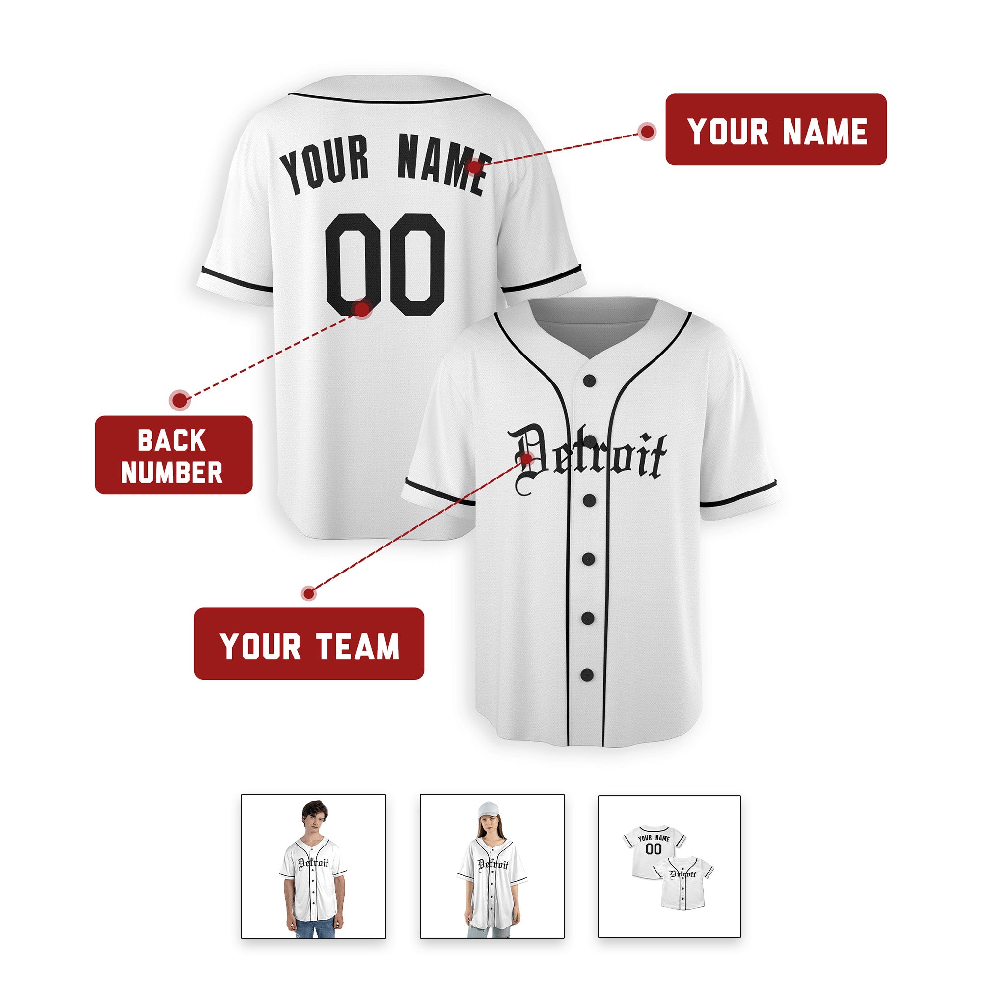 Personalized Detroit Tigers Inspired Alternate Style Jersey - White Black