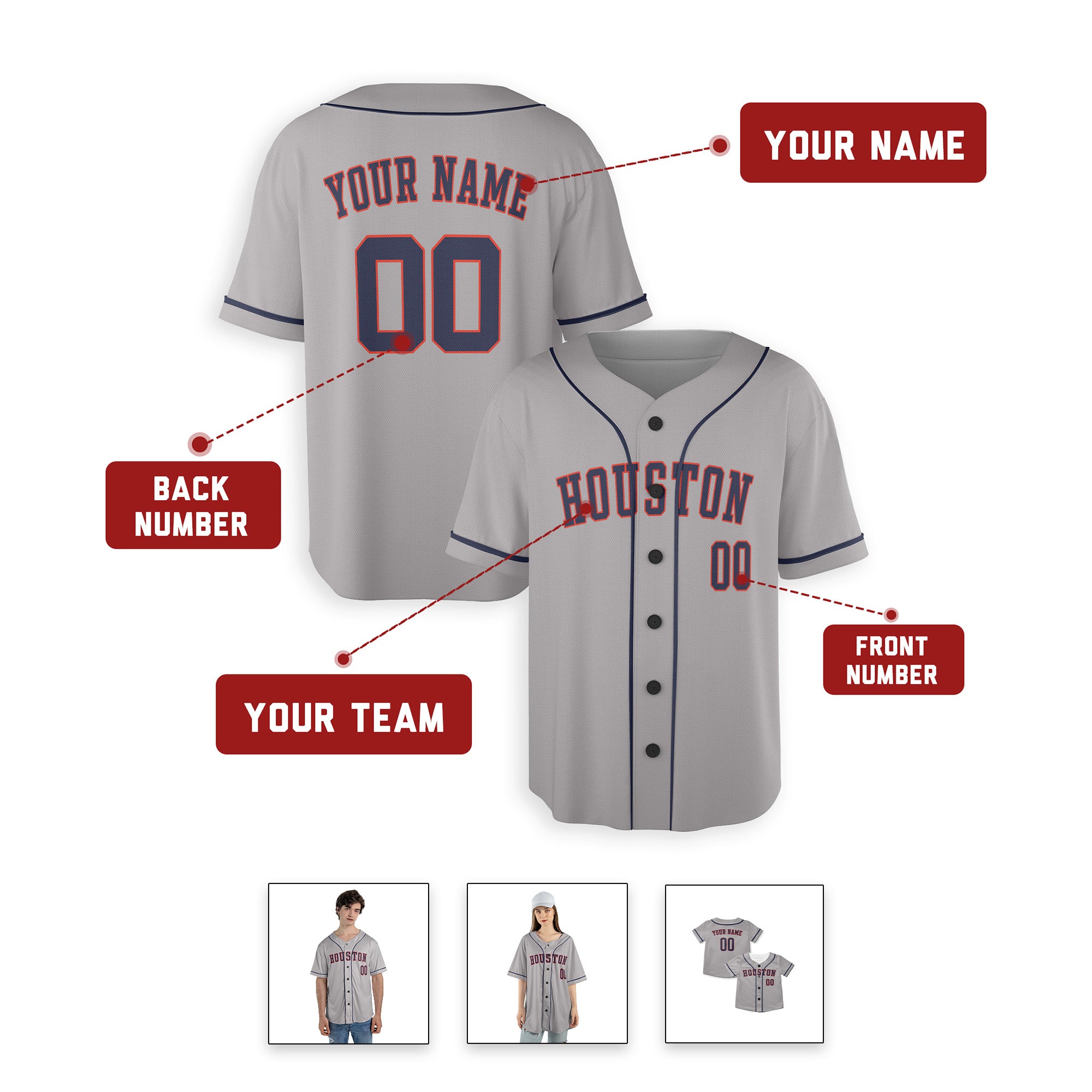 Personalized Houston Astros Inspired Alternate Style Jersey - Gray