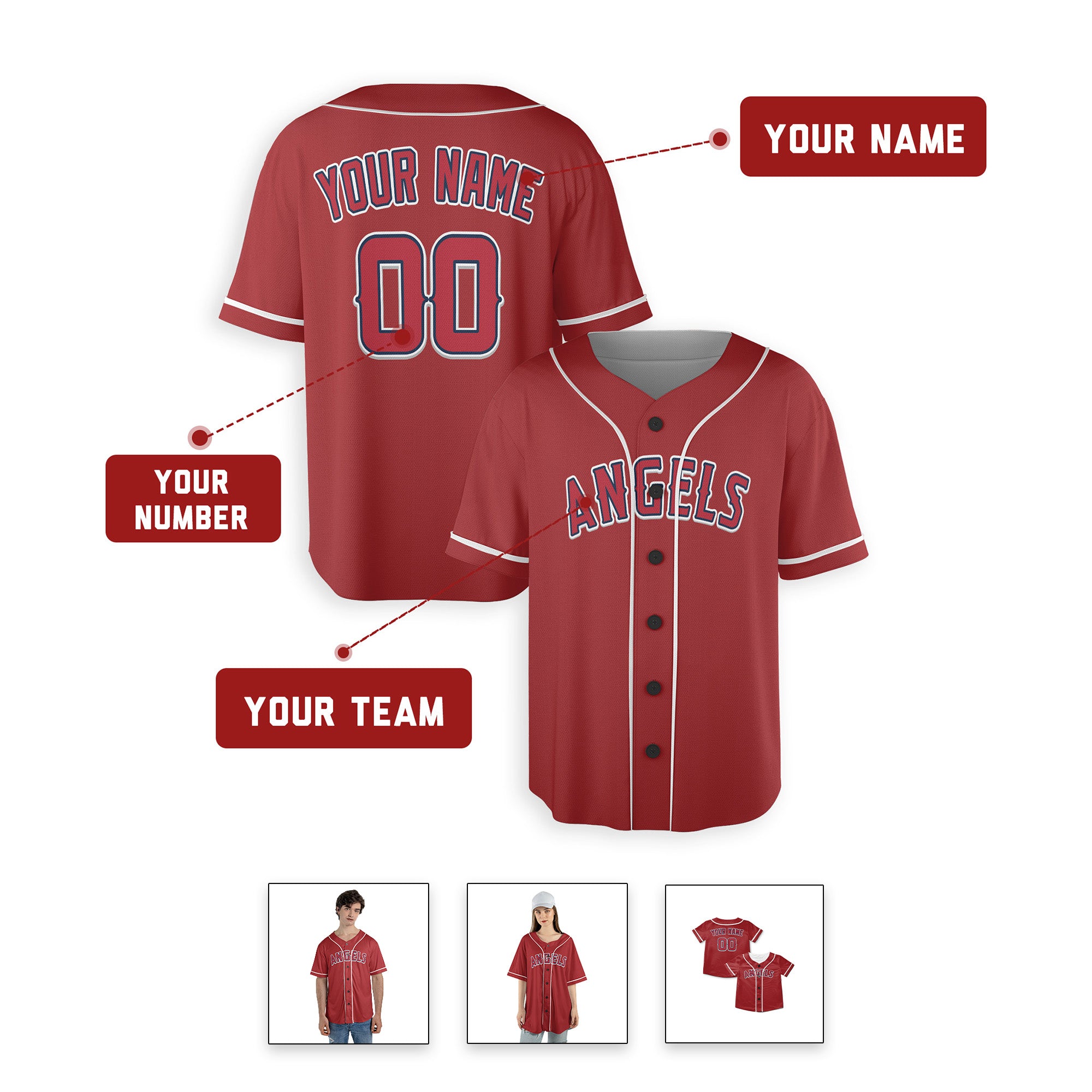 Personalized Los Angeles Inspired Alternate Style Jersey - Red White