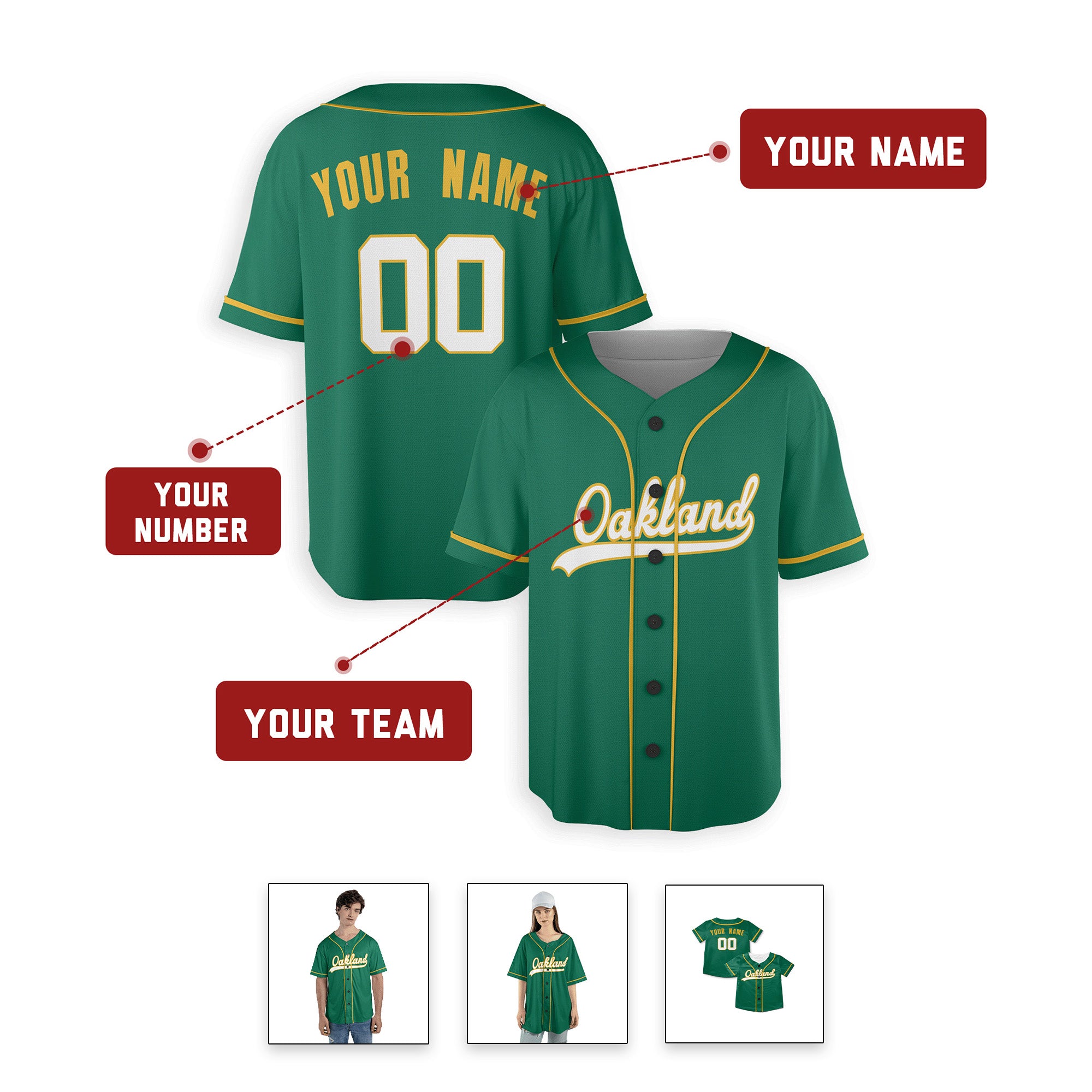 Personalized Oakland Athletics Inspired Alternate Style Jersey - Green