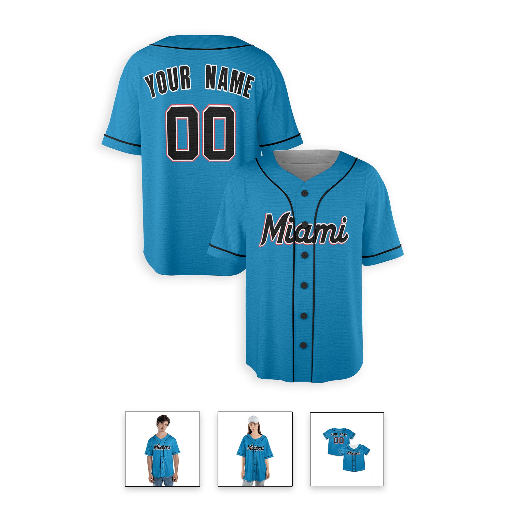 Personalized Maimi Marlins Inspired Alternate Style Jersey - Teal